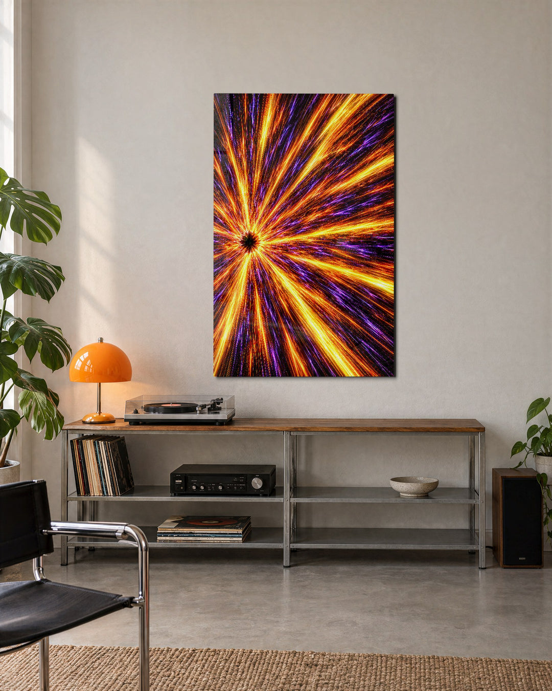 Sparks from a Single Dot glass wall art, lifestyle view