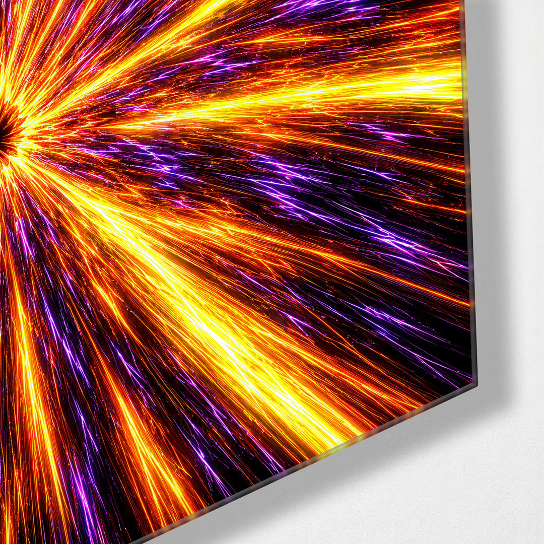 Sparks from a Single Dot glass wall art, corner view