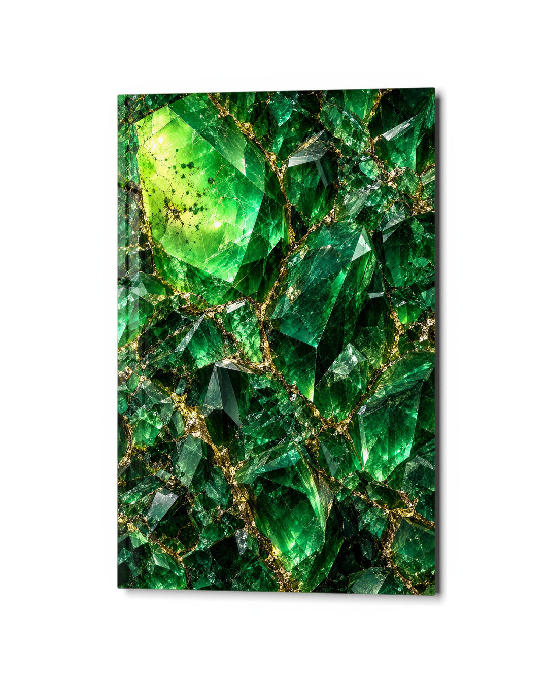 Emerald Shards glass wall art, studio view