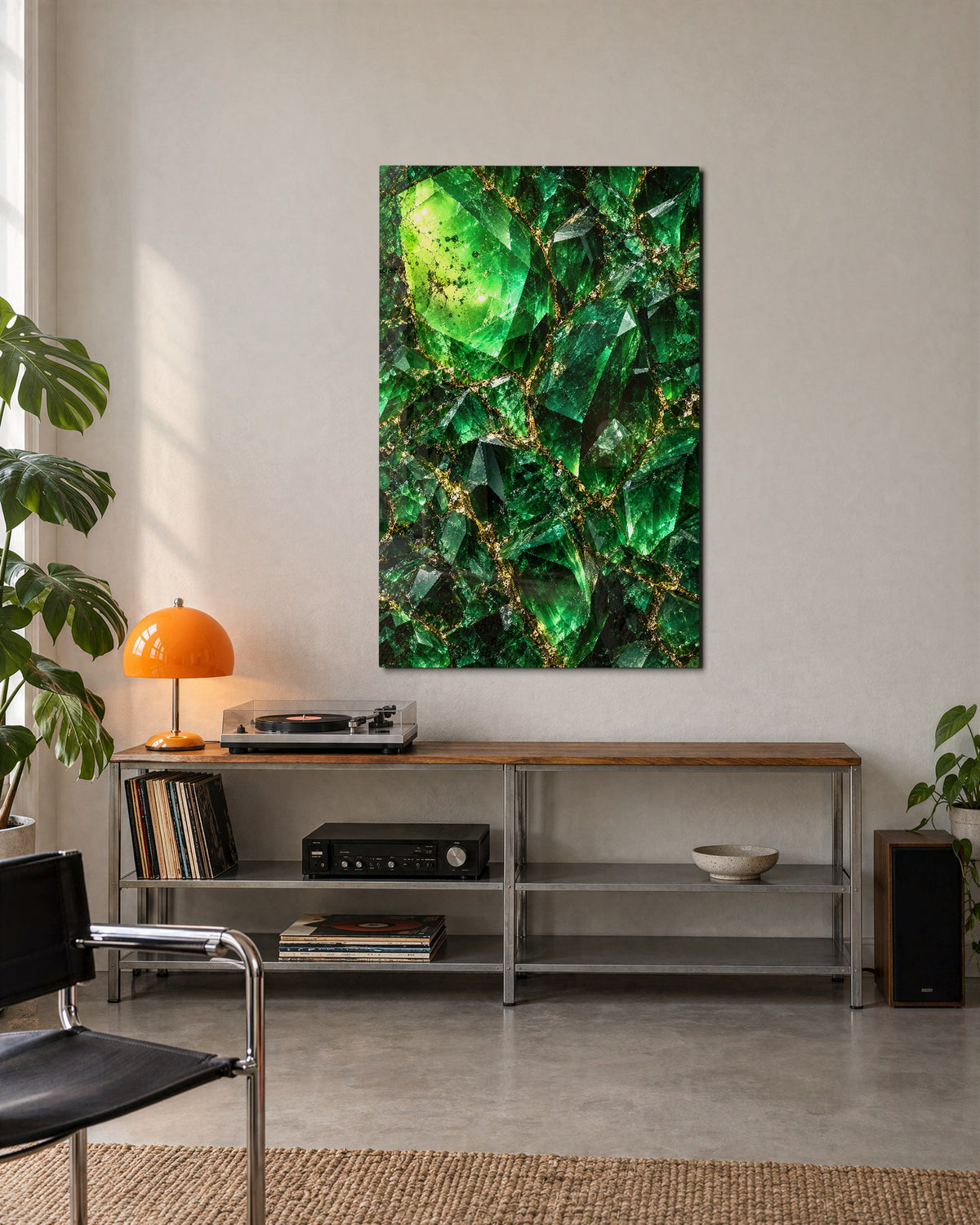 Emerald Shards glass wall art, lifestyle view