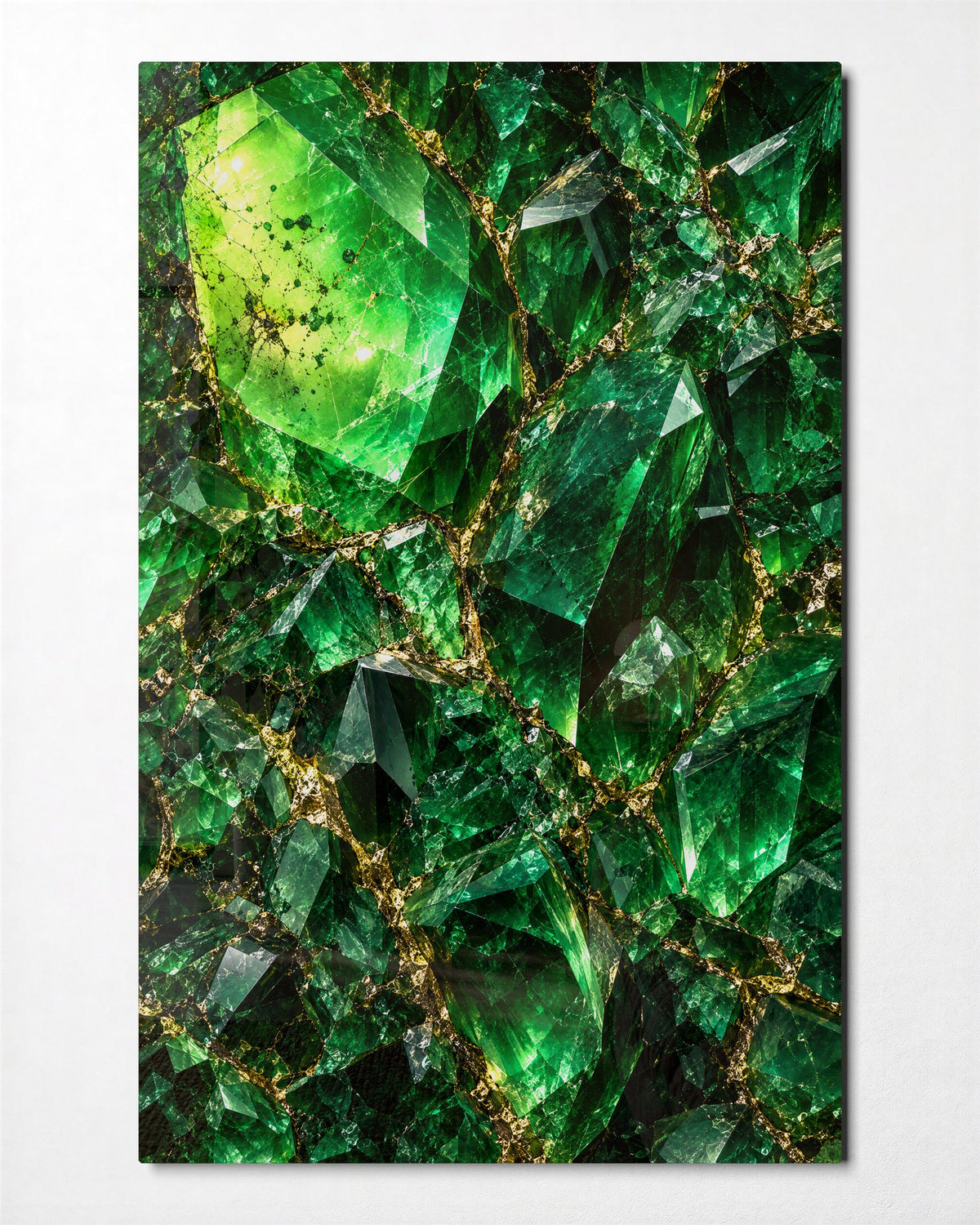 Emerald Shards glass wall art, front view