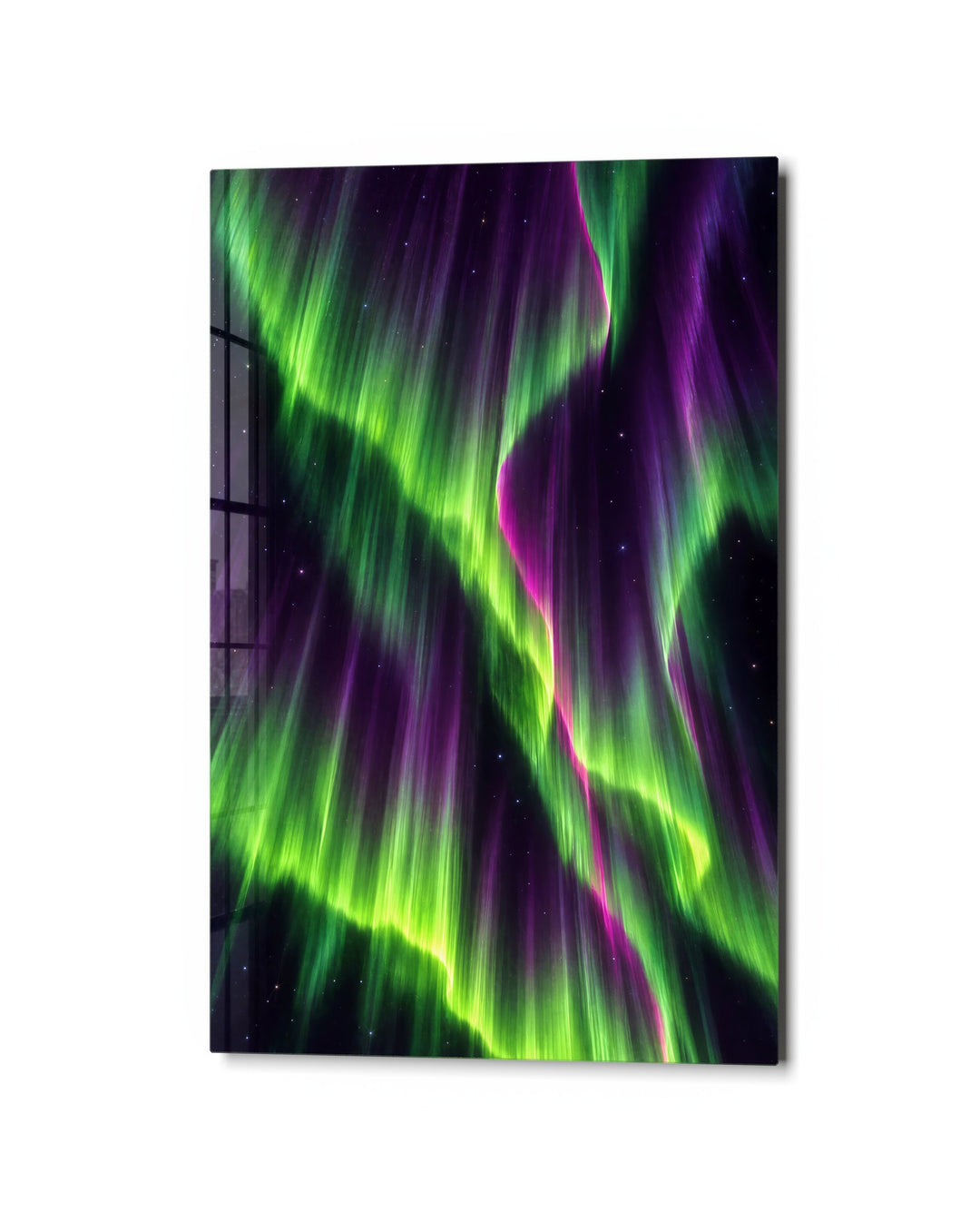 Aurora Over Violet glass wall art, studio view