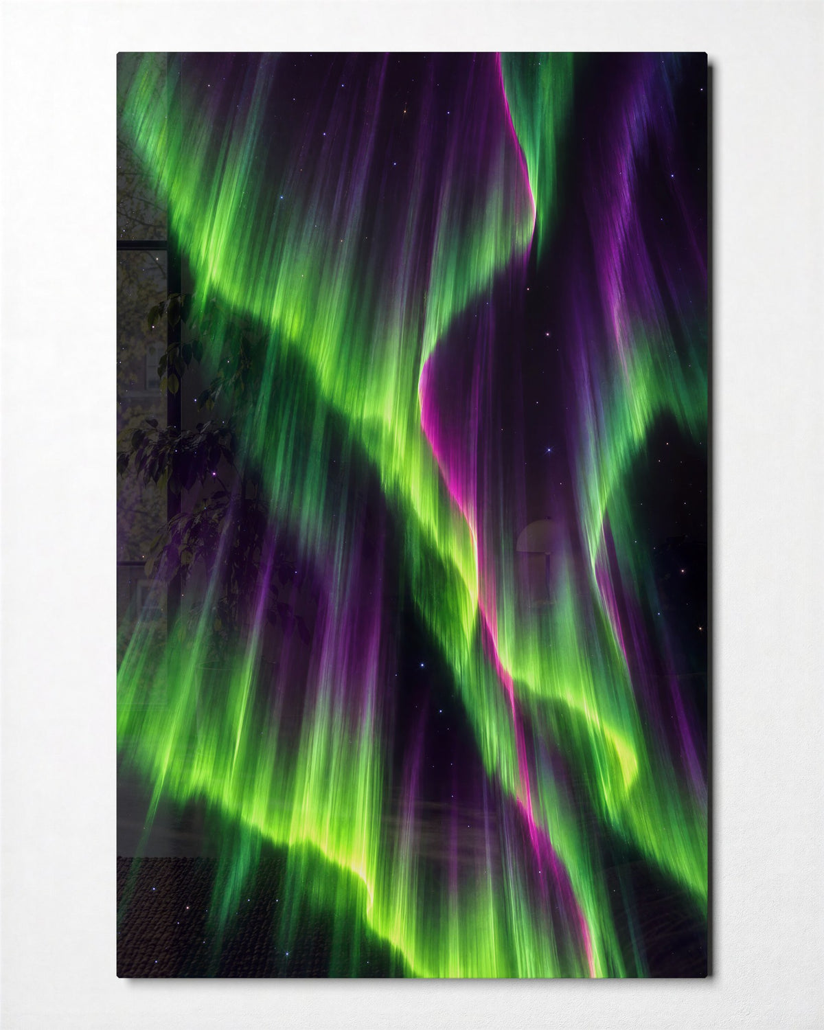 Aurora Over Violet glass wall art, front view