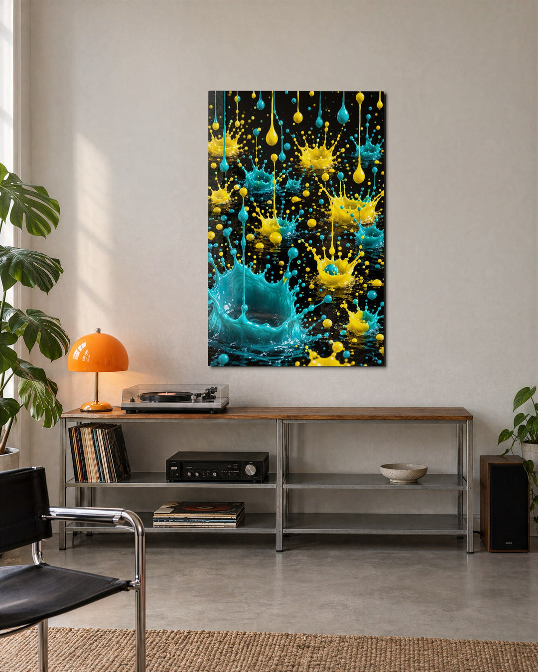 Falling in Time glass wall art, lifestyle view