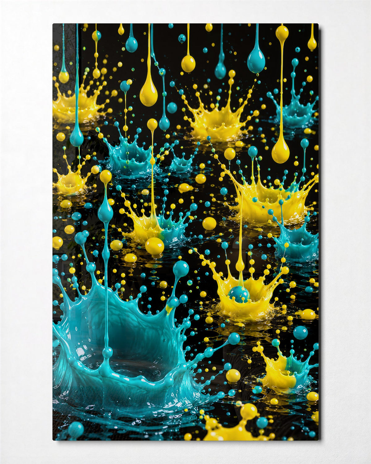 Falling in Time glass wall art, front view
