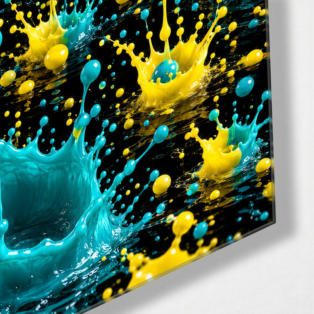 Falling in Time glass wall art, corner view