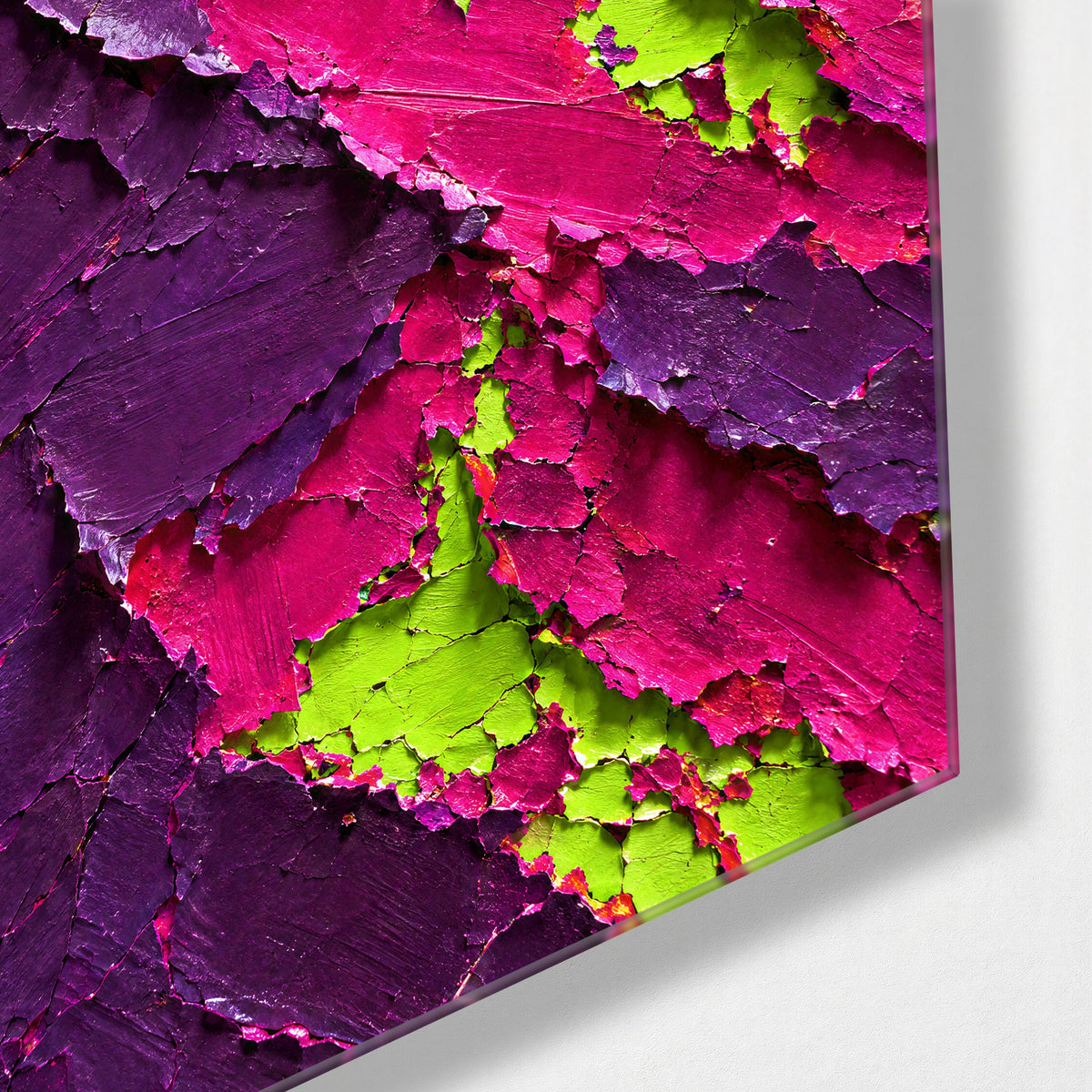 What the Paint Hid glass wall art, corner view
