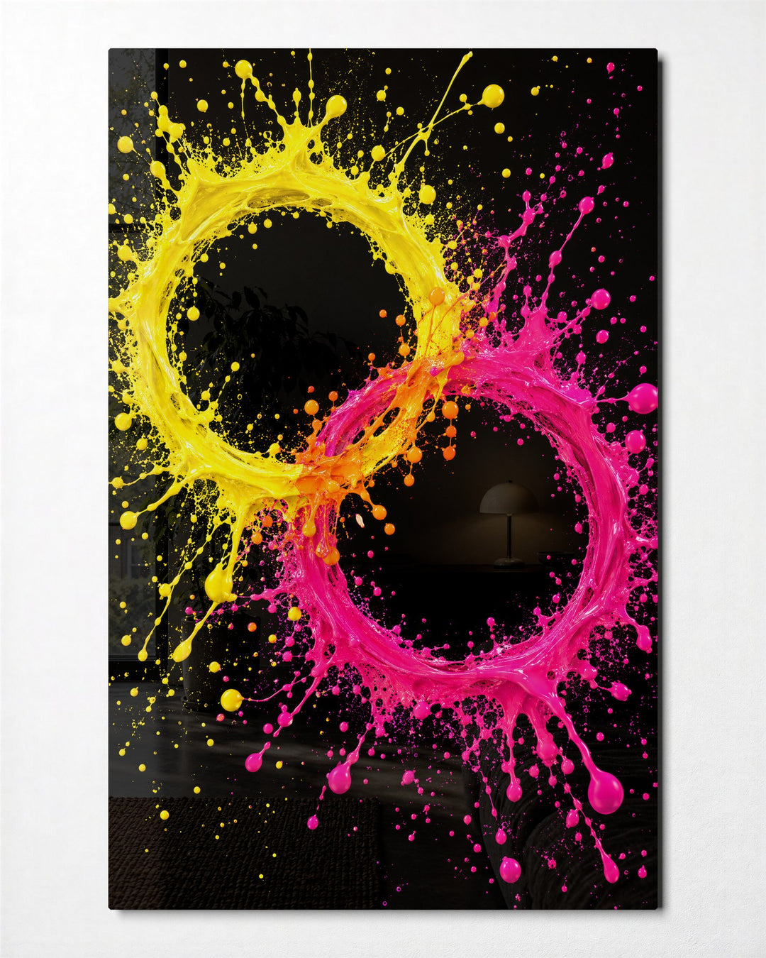 Twin Halos glass wall art, front view