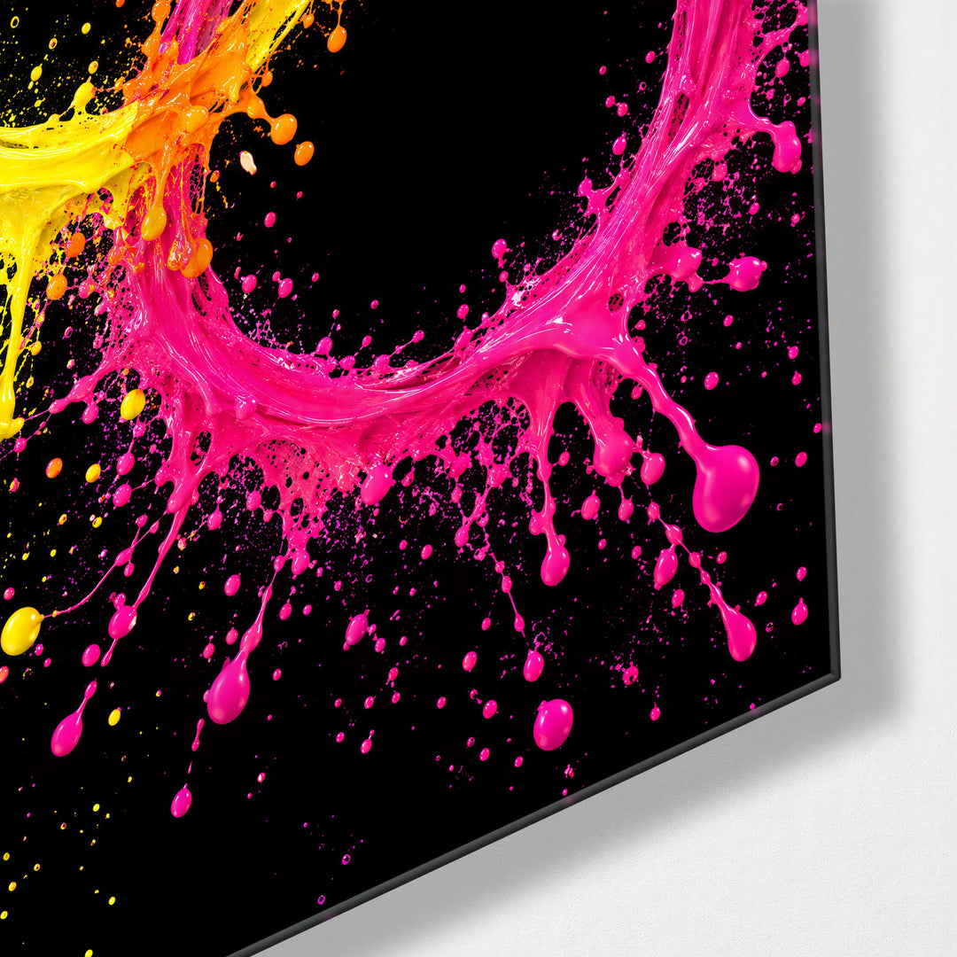 Twin Halos glass wall art, corner view