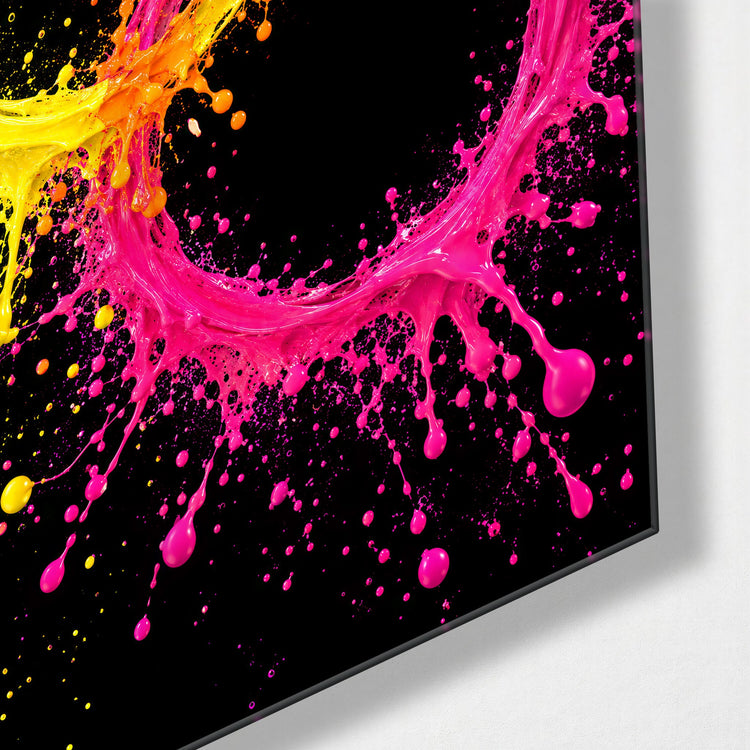 Twin Halos glass wall art, corner view