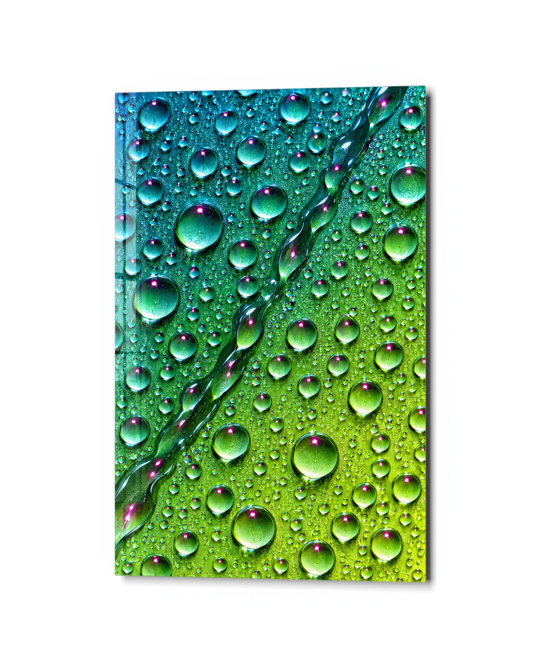 Rain on a Green Leaf glass wall art, studio view