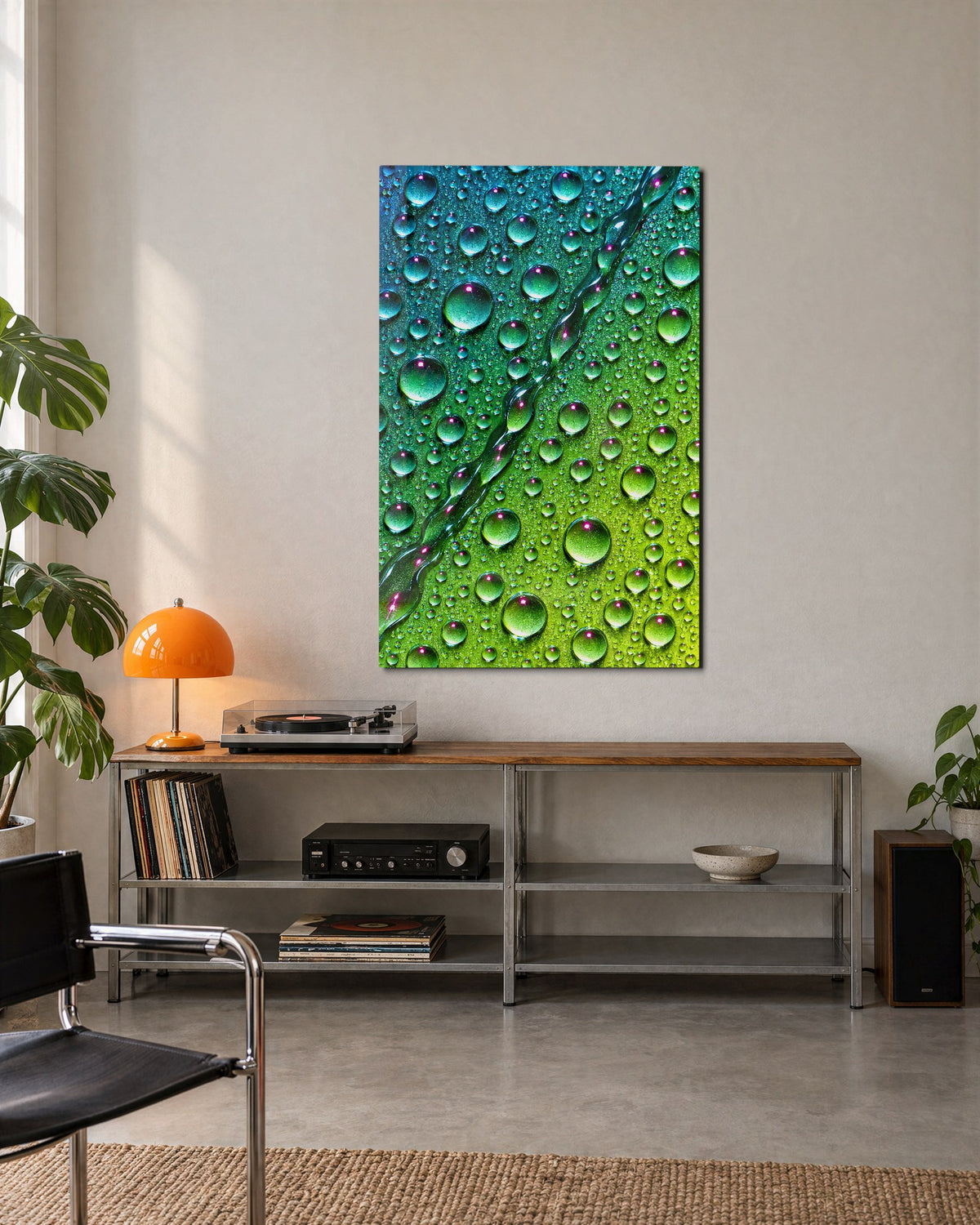 Rain on a Green Leaf glass wall art, lifestyle view