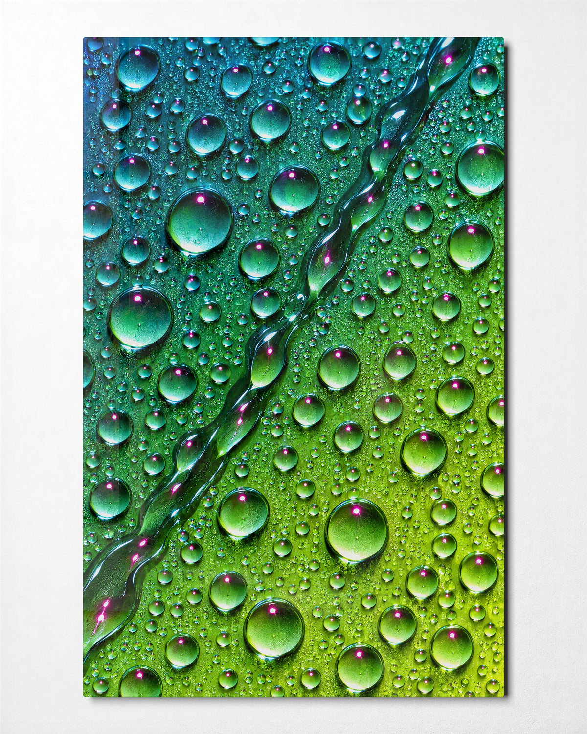 Rain on a Green Leaf glass wall art, front view
