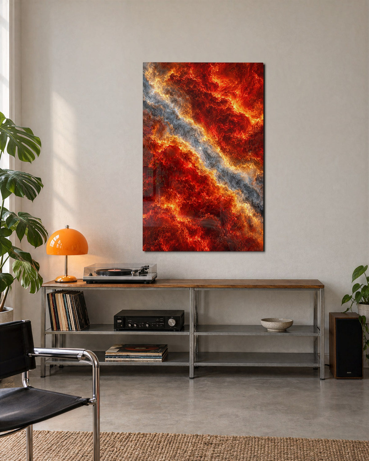 Smolder with a Gap glass wall art, lifestyle view