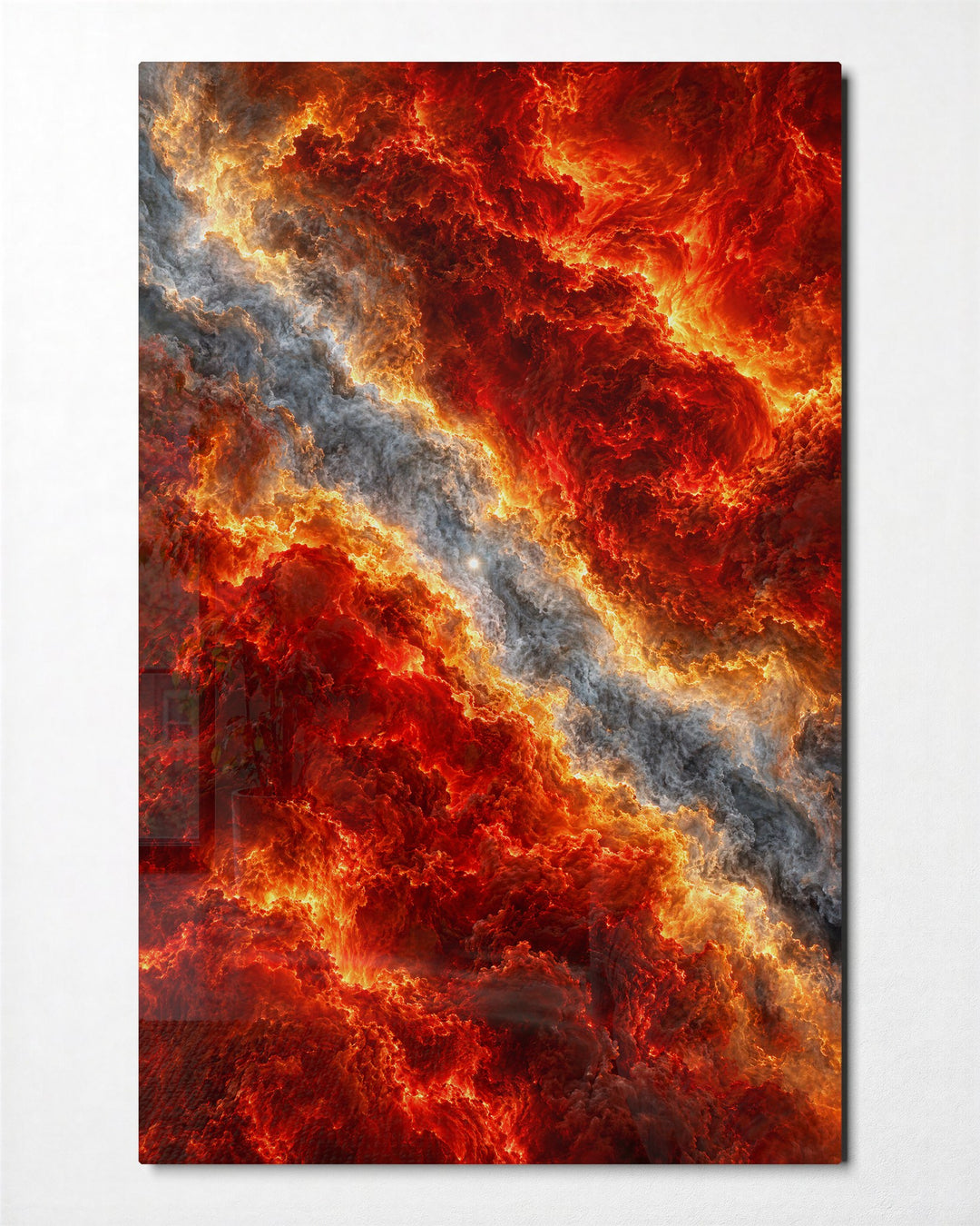 Smolder with a Gap glass wall art, front view