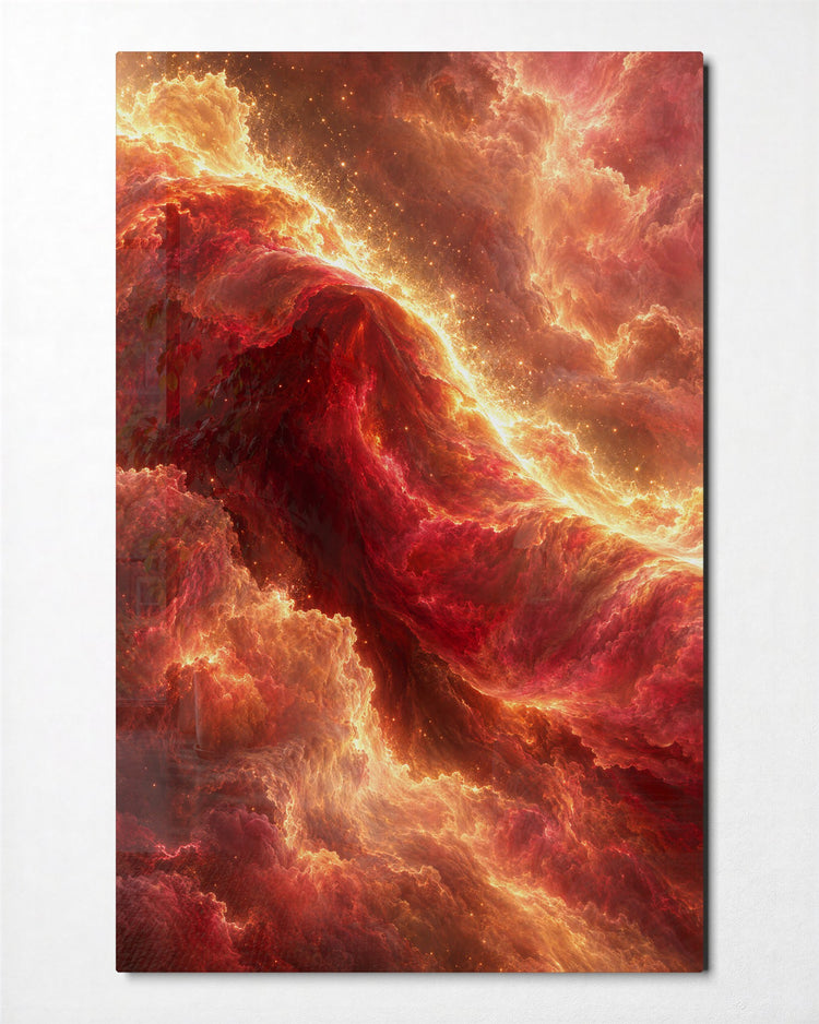 Gold Edge, Crimson Swirl glass wall art, front view