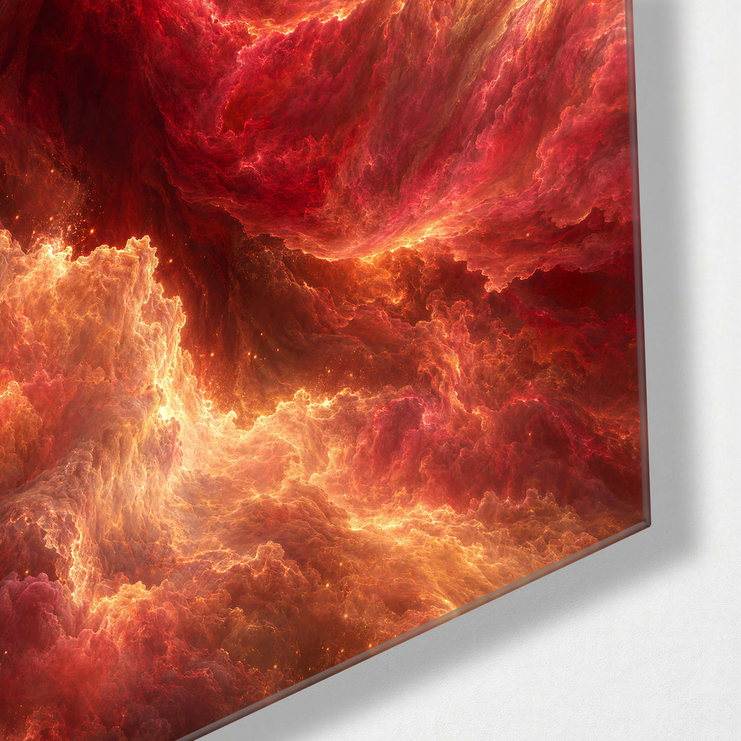 Gold Edge, Crimson Swirl glass wall art, corner view