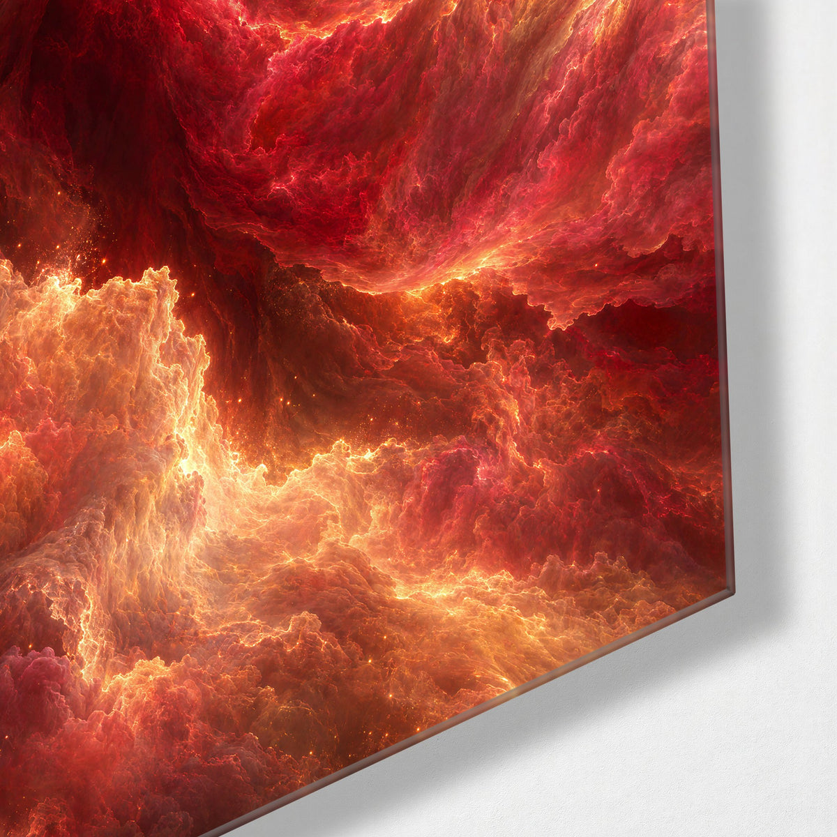 Gold Edge, Crimson Swirl glass wall art, corner view