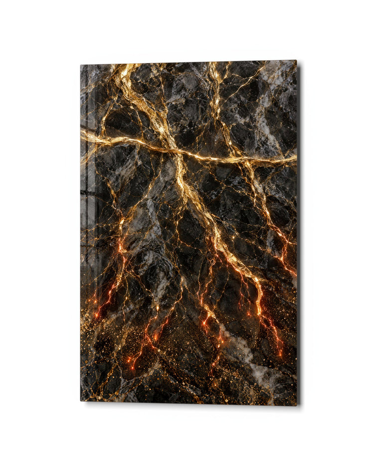 Veins of Amber glass wall art, studio view