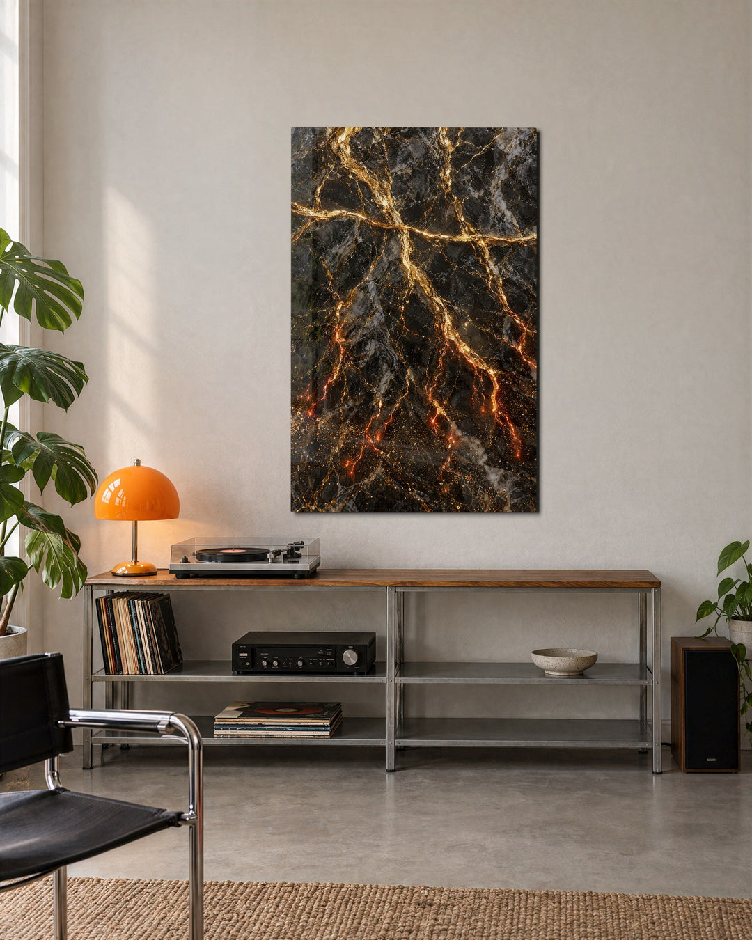 Veins of Amber glass wall art, lifestyle view