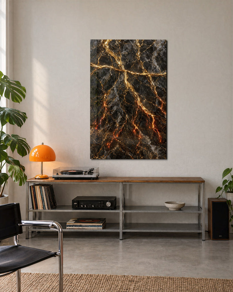 Veins of Amber glass wall art, lifestyle view