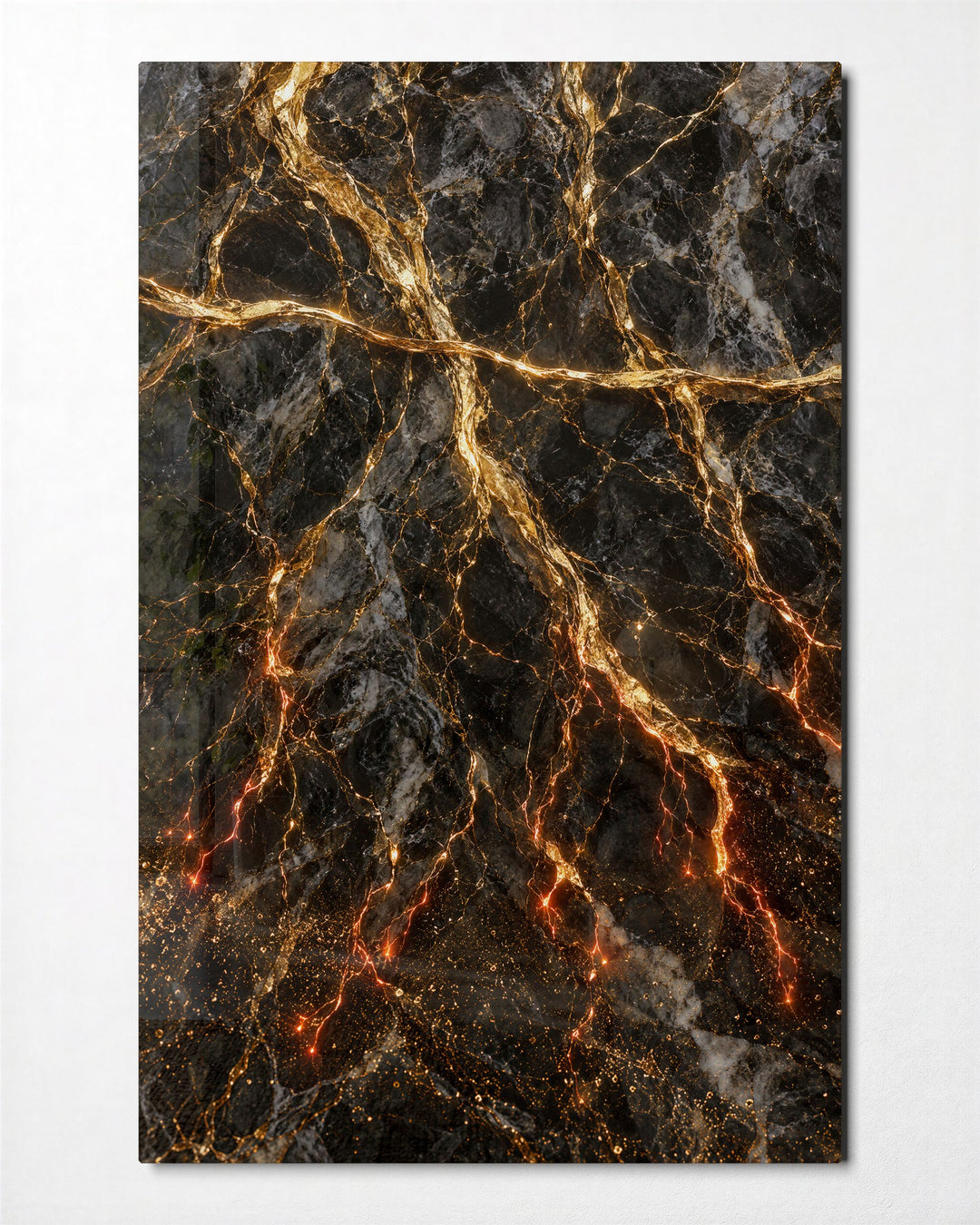 Veins of Amber glass wall art, front view