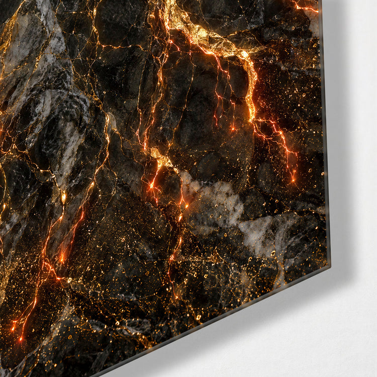 Veins of Amber glass wall art, corner view