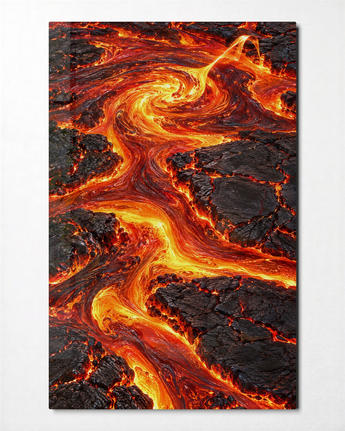 Lava Map glass wall art, front view