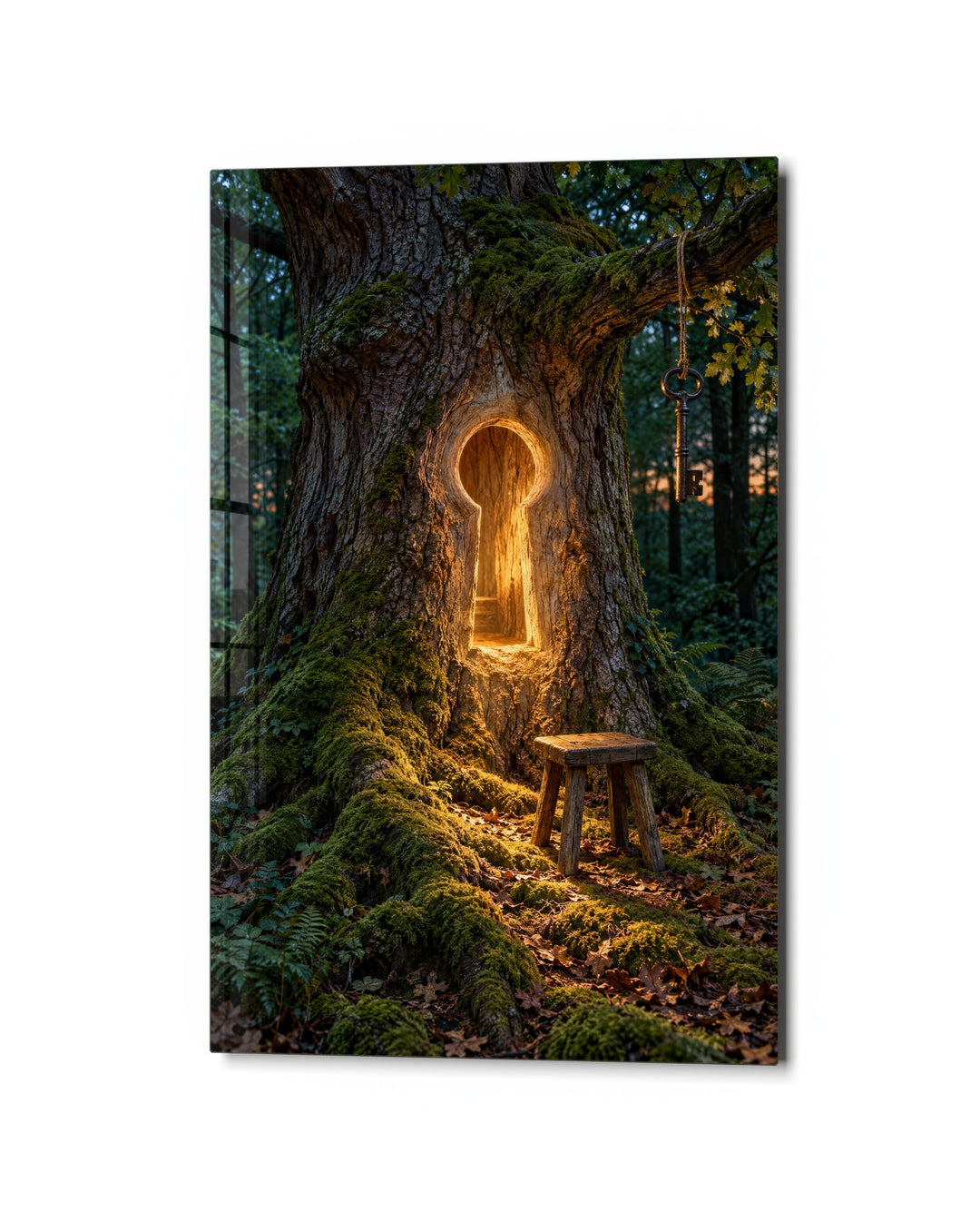 An Invitation in Bark glass wall art, studio view