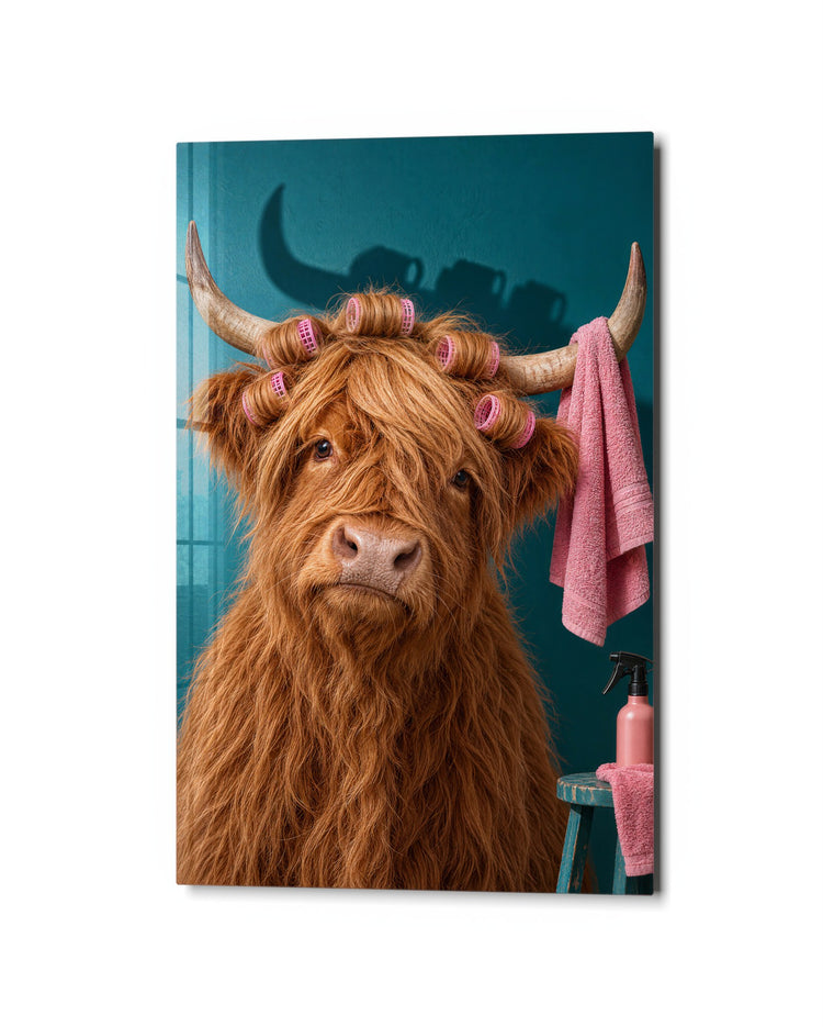 Salon Appointment, Highland Style glass wall art, studio view