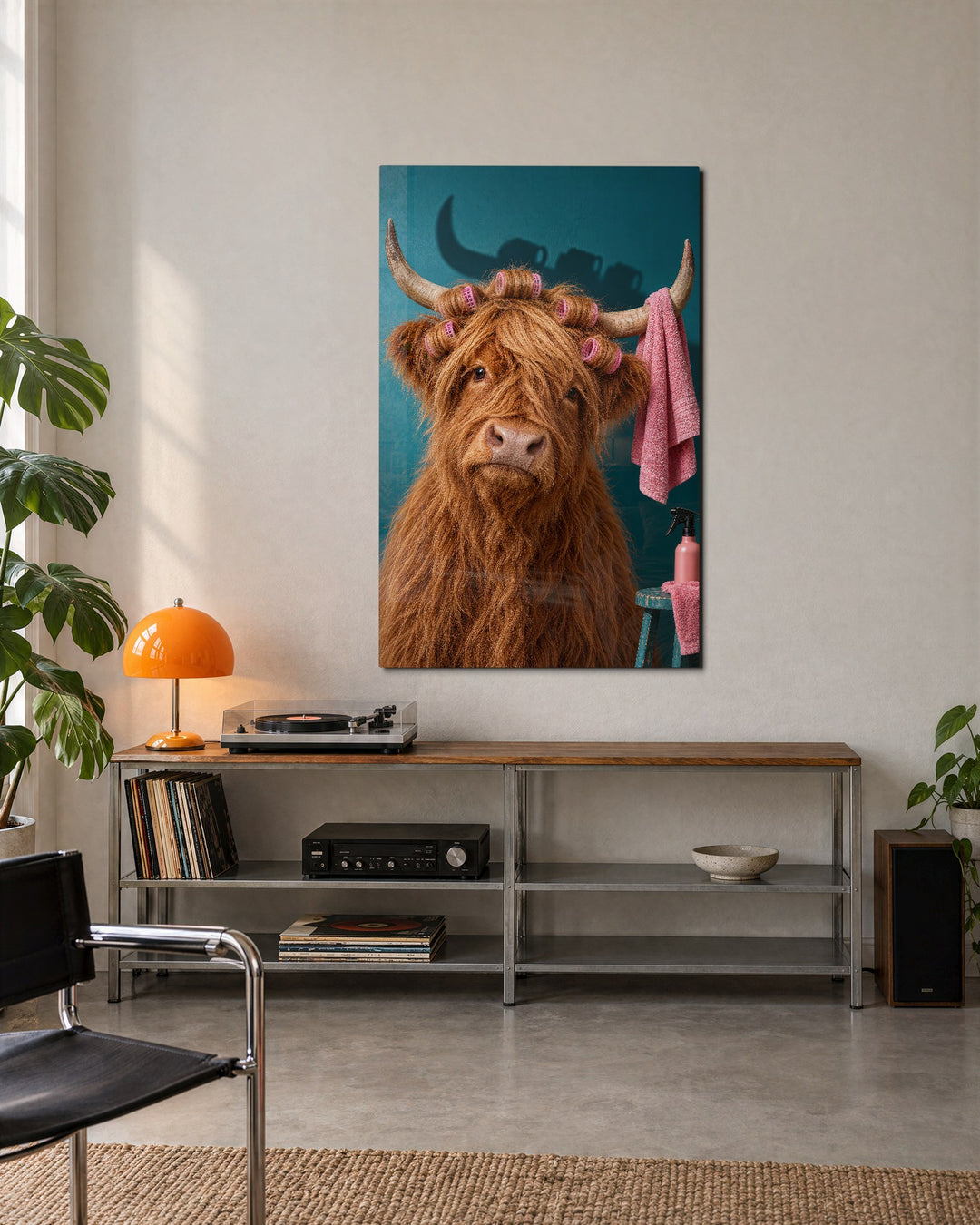 Salon Appointment, Highland Style glass wall art, lifestyle view