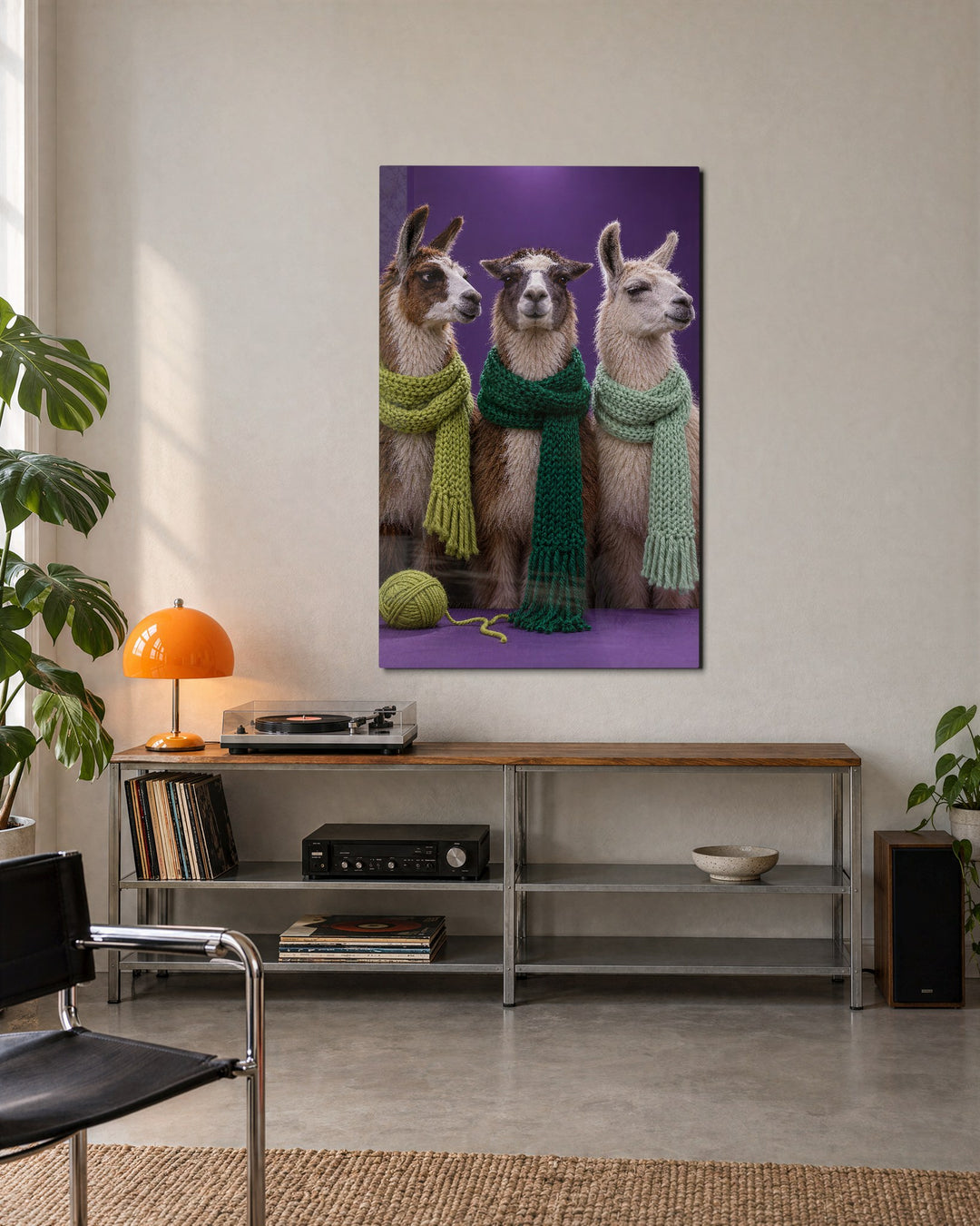 Winter Commuters glass wall art, lifestyle view