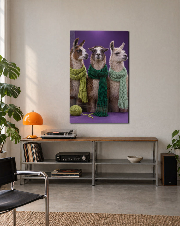 Winter Commuters glass wall art, lifestyle view