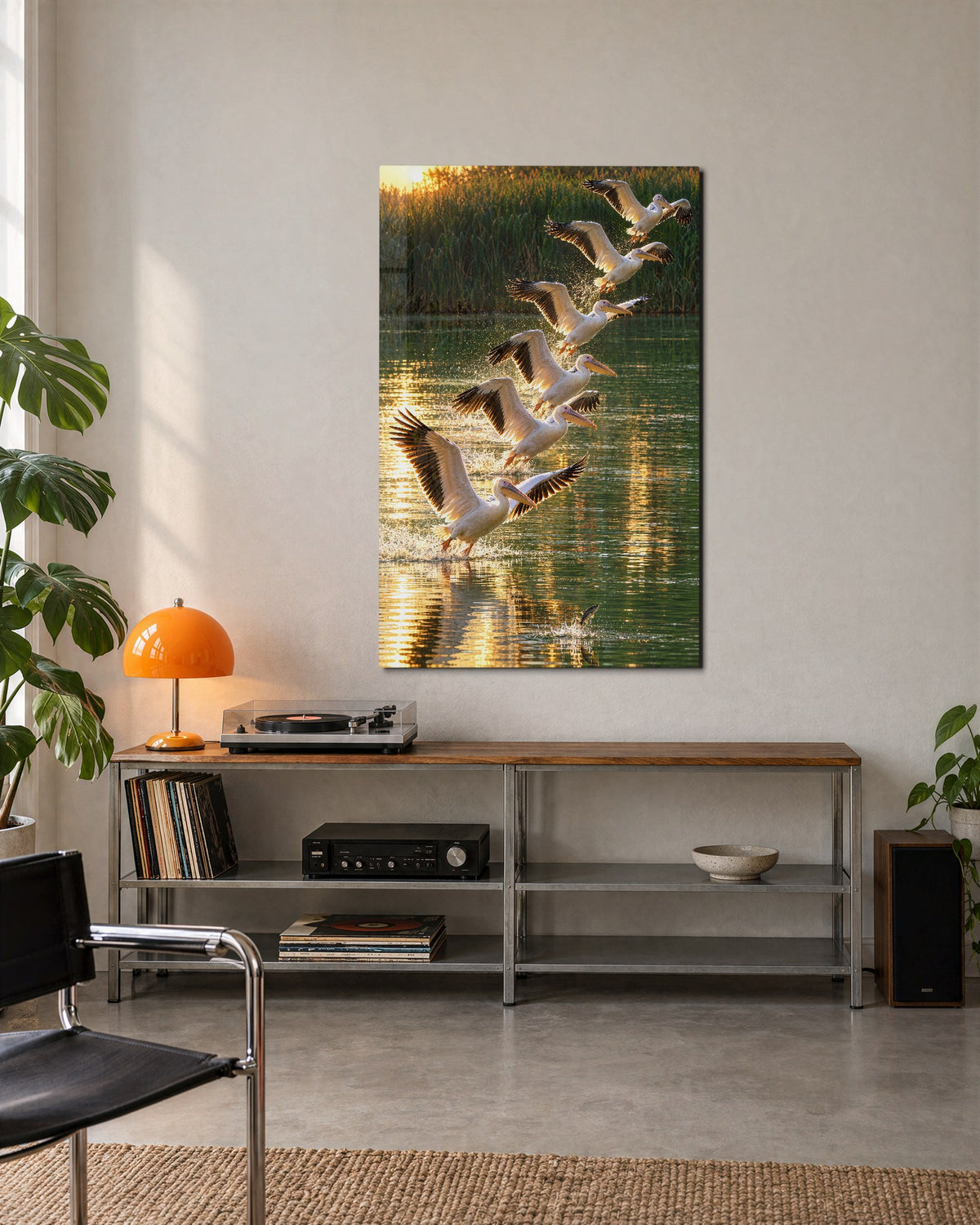 Morning Departure glass wall art, lifestyle view