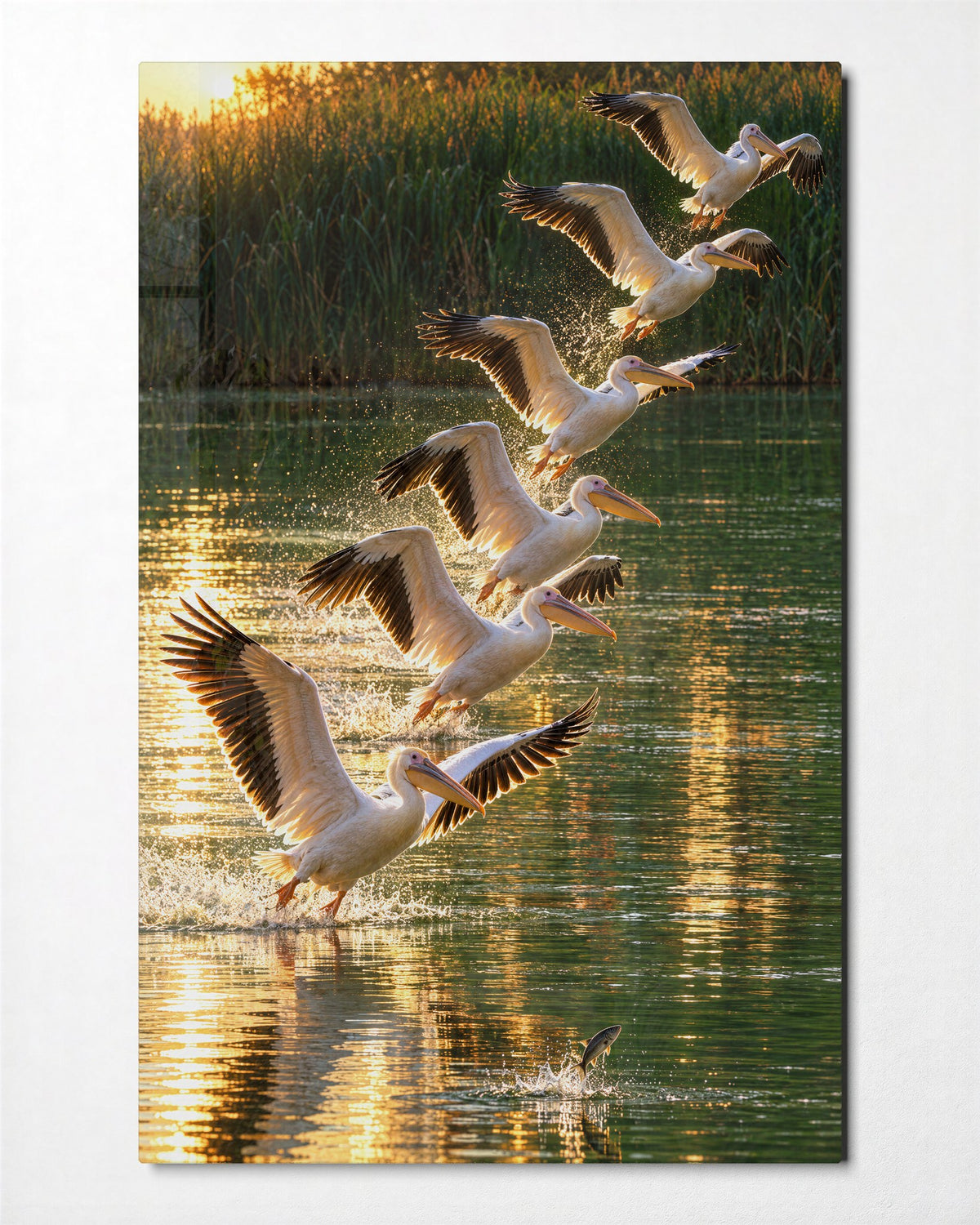 Morning Departure glass wall art, front view