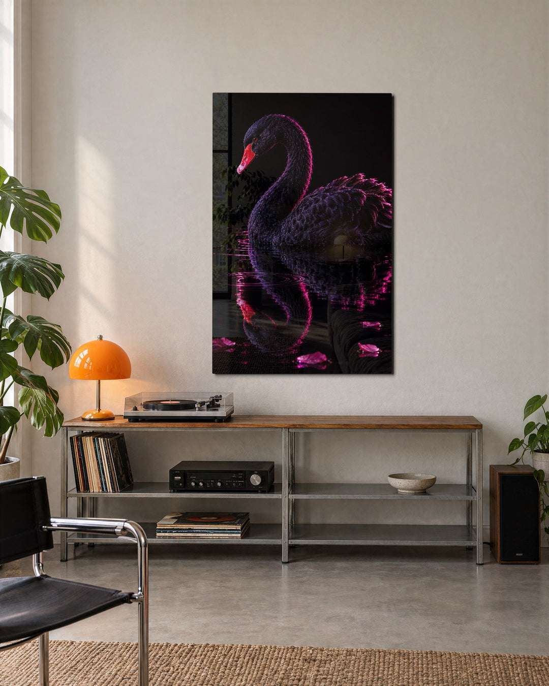 Dark Water, Rosy Edge glass wall art, lifestyle view