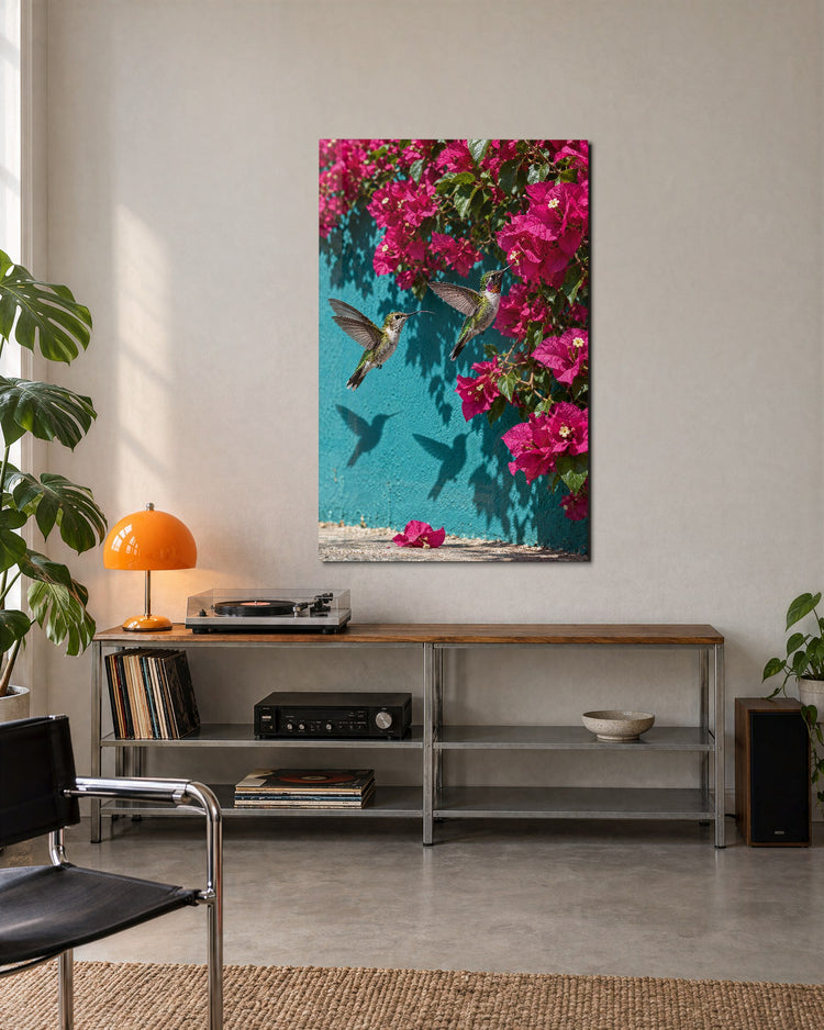Wings Stopped Midair glass wall art, lifestyle view