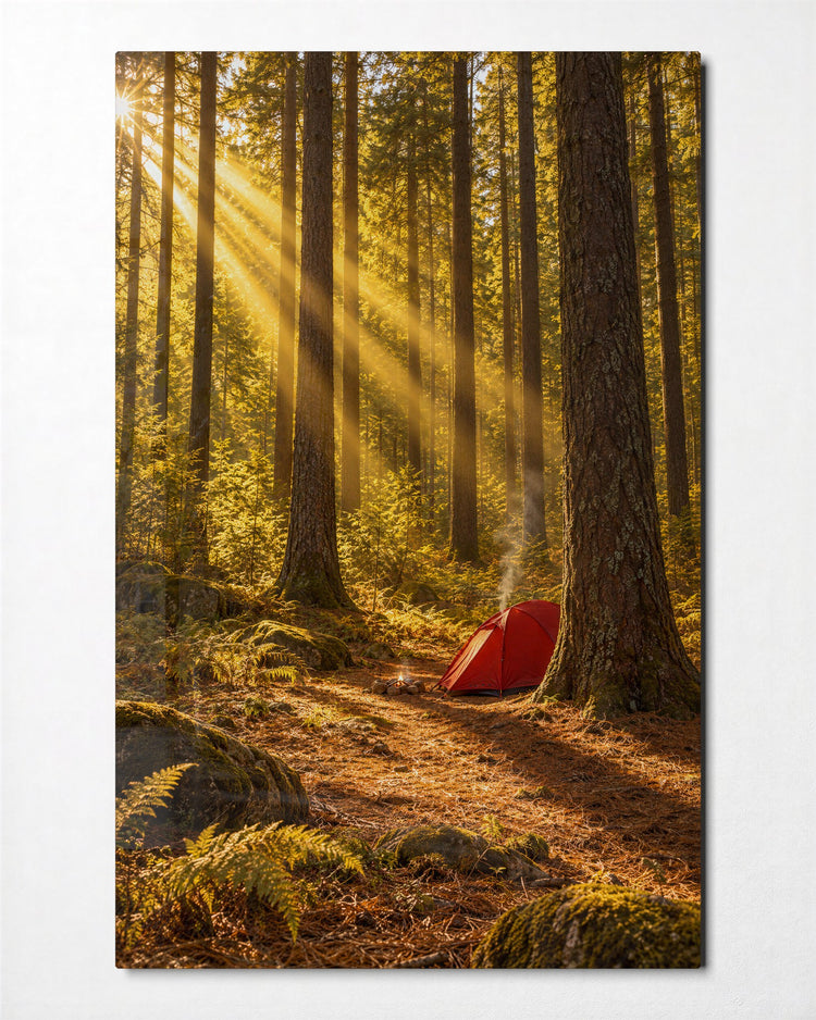 Camp Among Tall Trees glass wall art, front view