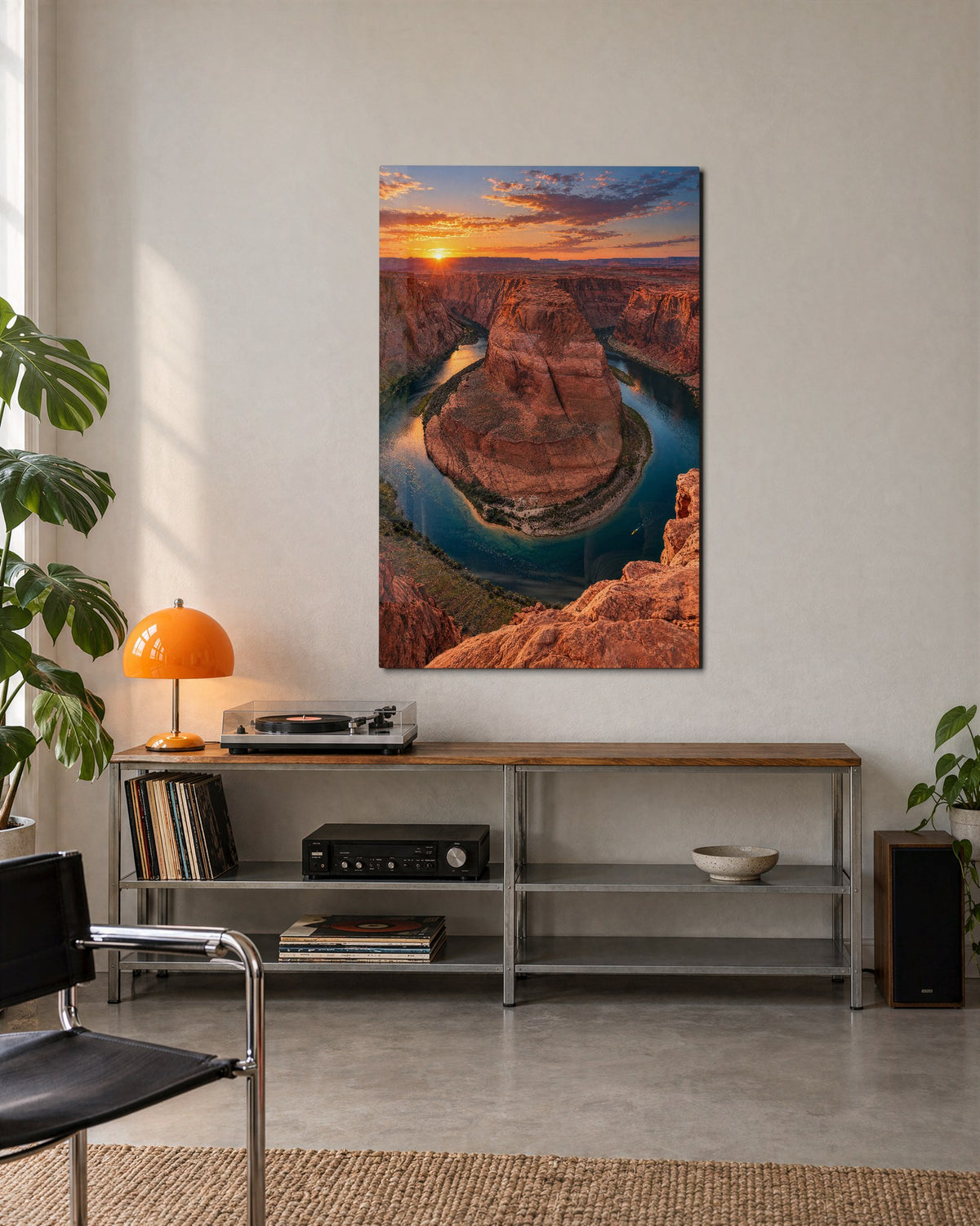 River Curled Against Stone glass wall art, lifestyle view