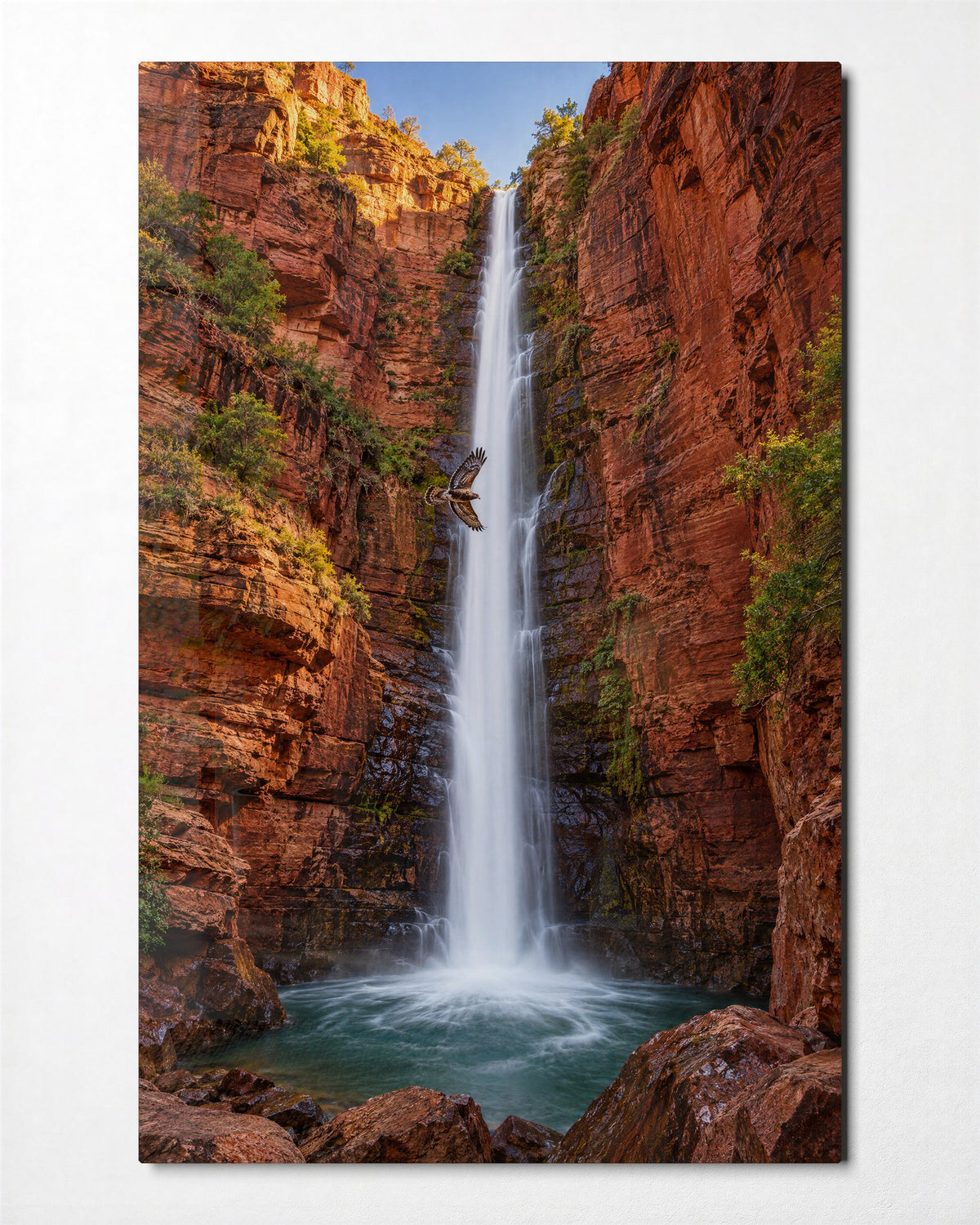 Thin Fall, Blue Pool glass wall art, front view