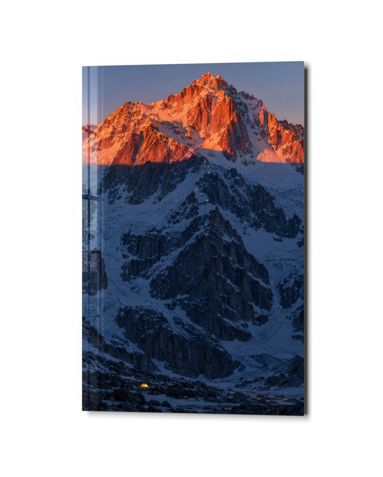 Orange on the Summit glass wall art, studio view