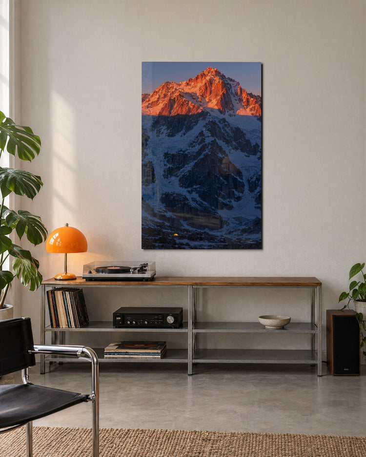Orange on the Summit glass wall art, lifestyle view
