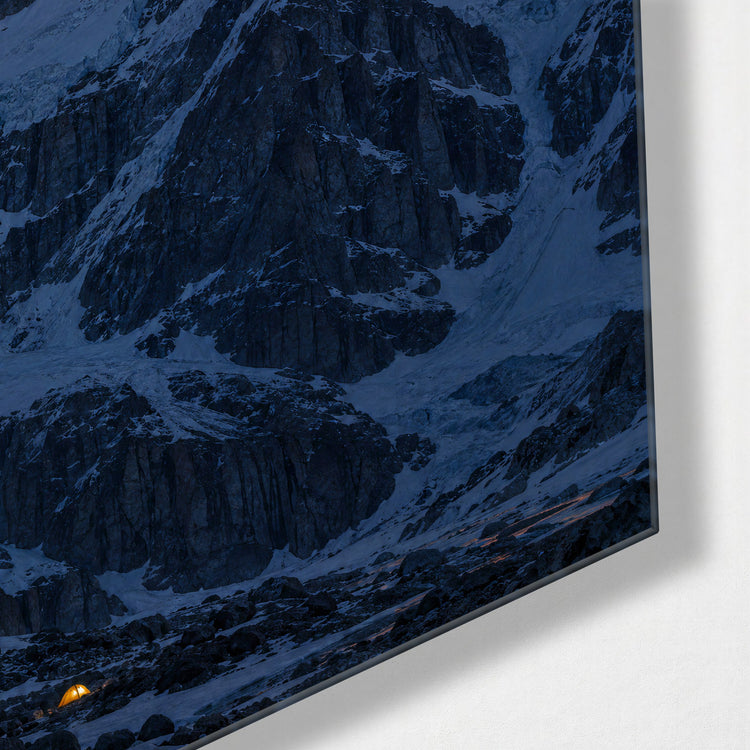 Orange on the Summit glass wall art, corner view