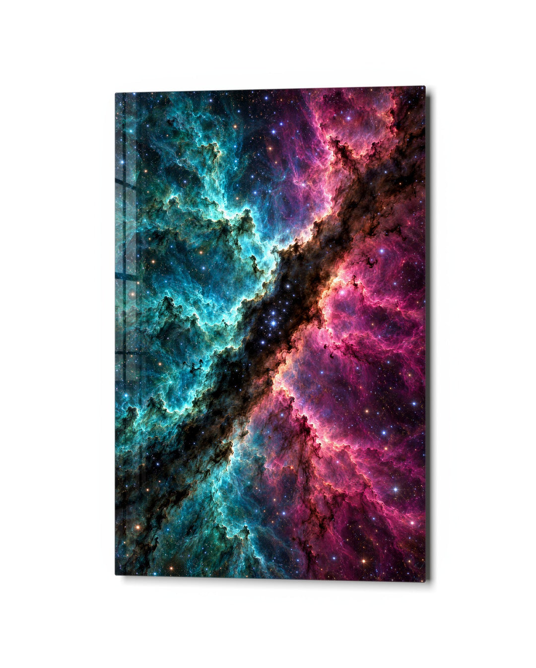 Divided Galaxy glass wall art, studio view