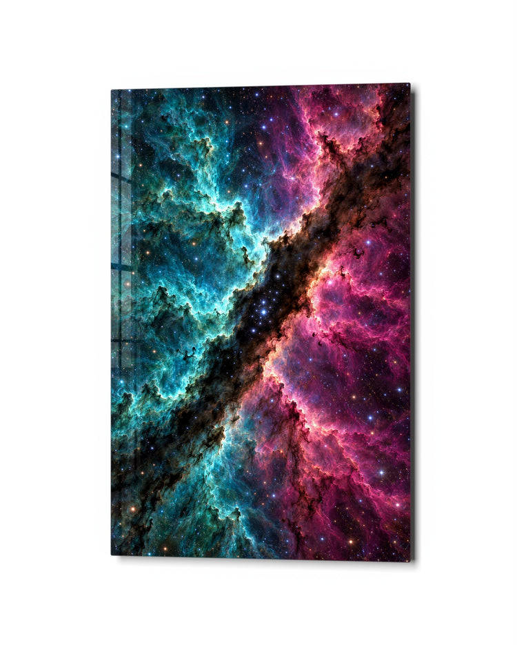 Divided Galaxy glass wall art, studio view