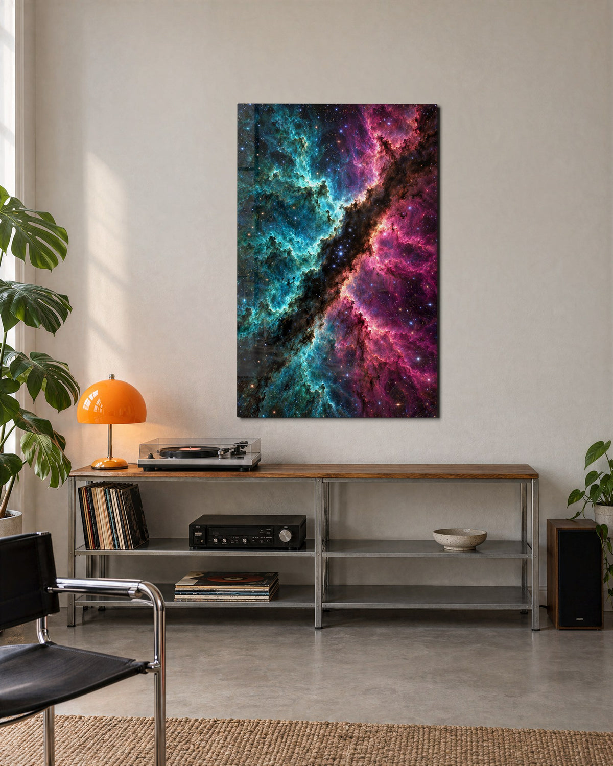Divided Galaxy glass wall art, lifestyle view
