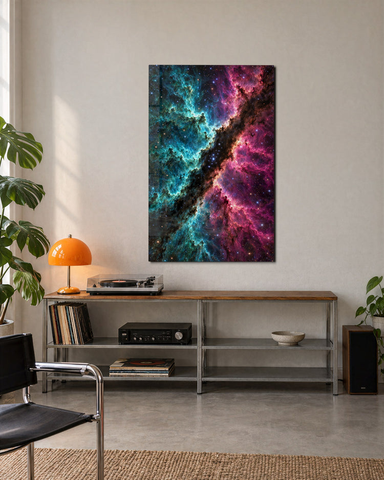 Divided Galaxy glass wall art, lifestyle view