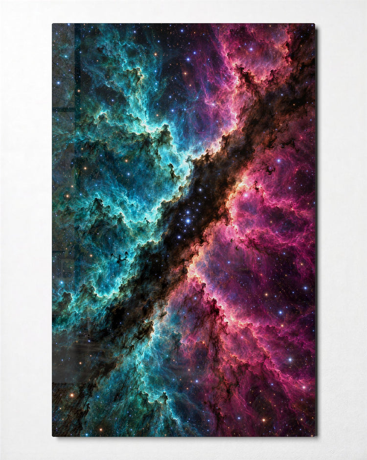 Divided Galaxy glass wall art, front view