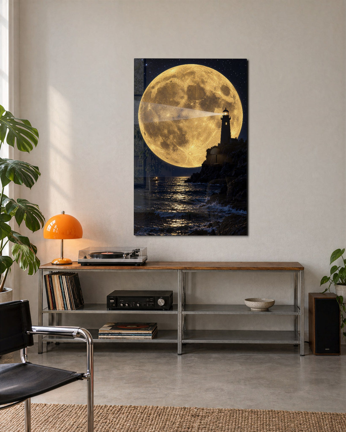 Beam Toward a Yellow Giant glass wall art, lifestyle view
