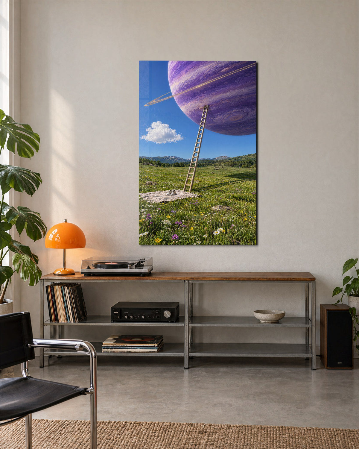 Climb Toward a Purple World glass wall art, lifestyle view